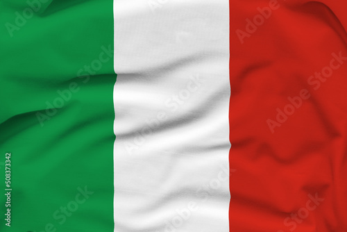 Italy national flag, folds and hard shadows on the canvas