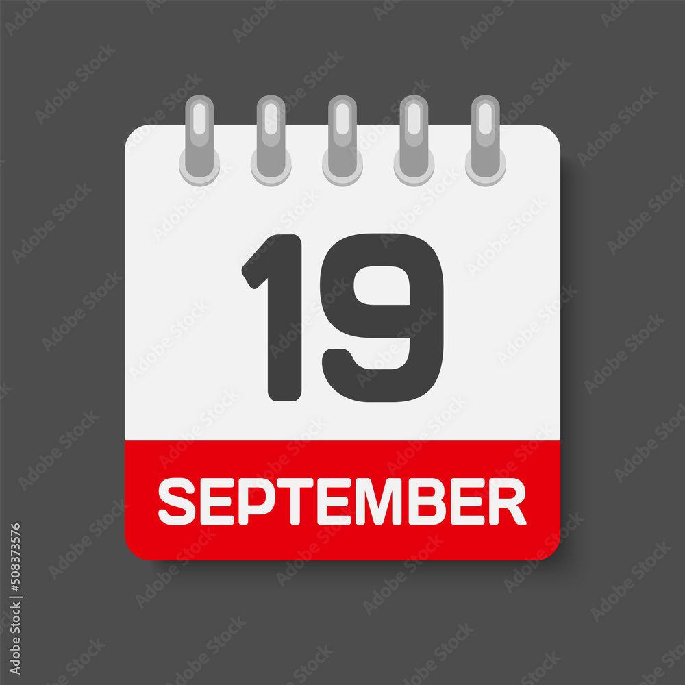 Icon day date 19 September, template calendar page