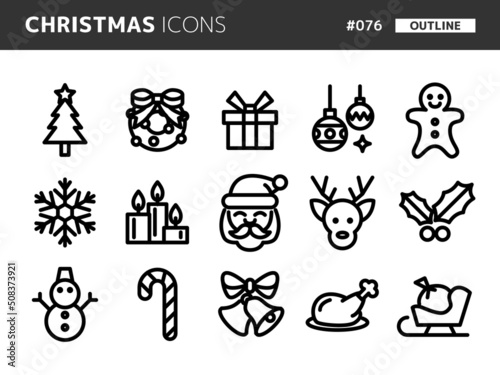 クリスマスに関連するラインスタイルのアイコンセット_076