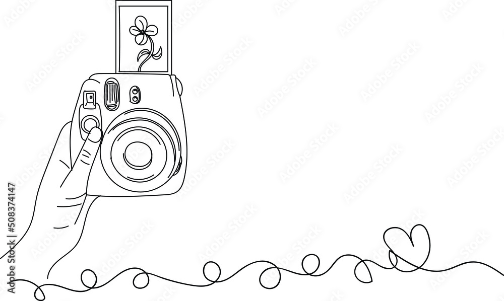 Polaroid camera logo, Photography camera vector, sketch drawing of hand  holding polaroid camera, silhouette of still camera Stock Vector | Adobe  Stock