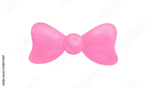 Pink bow with watercolor effect, for girl, vector illustration.