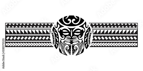 Polynesian border tattoo design.  Pattern aboriginal samoan. Black and white texture, isolated vector.
