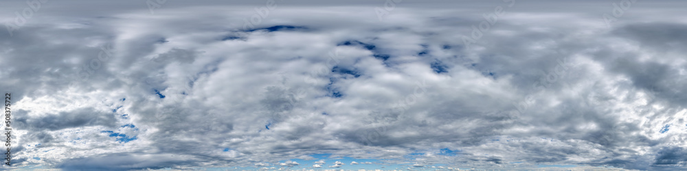 Obraz premium blue sky hdr 360 panorama with white beautiful clouds in seamless projection with zenith for use in 3d graphics or game development as sky dome or edit drone shot for sky replacement