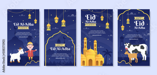 Eid al Adha Stories Template Flat Design Illustration Editable of Square Background Suitable for Social Media or Greeting Card