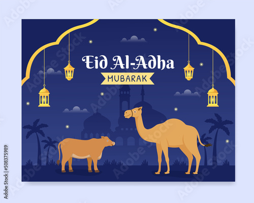 Eid al Adha Photocall Template Flat Design Illustration Editable of Square Background Suitable for Social Media or Greeting Card