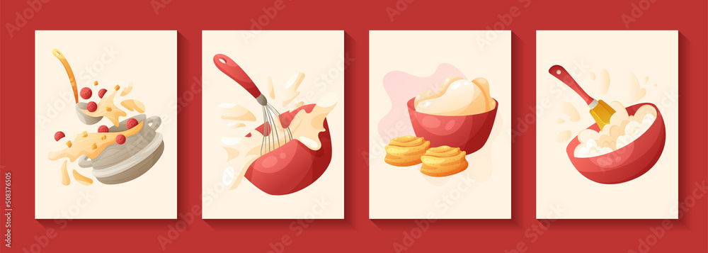 Set of banners for homemade cuisine, cooking or culinary courses, restaurants or cafe. Vector cartoon illustration.