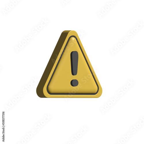 Realistic yellow triangle warning sign isolated from white background.