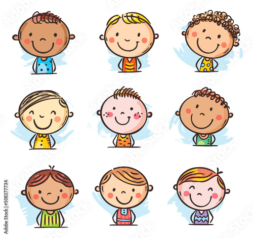 Doodle cartoon boys portraits set