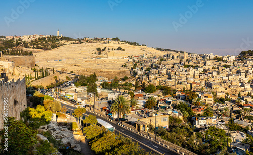 Fotografie, Obraz Panorama of Mount of Olives with Siloam village over ancient City of David quart