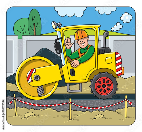 Asphalt compactor with a driver vector ilustration