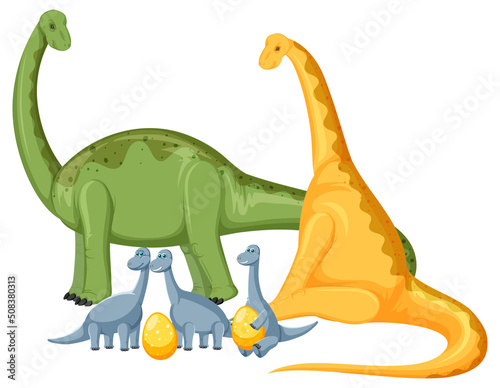 Cute apatosaurus dinosaur and baby cartoon character