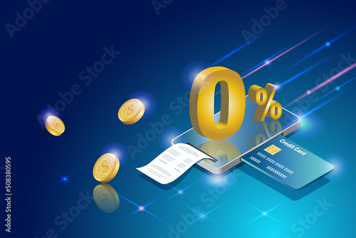 0% interest free in online shopping on credit card payment. Money spending on e commerce, Financial, banking hot promotion for online shopping concept.