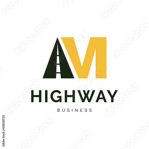 Initial letter M highway icon logo design inspiration