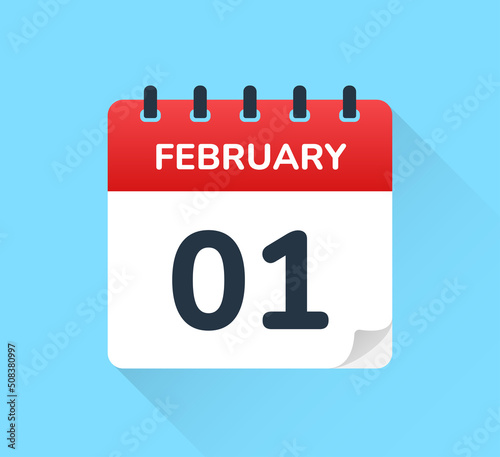 February first day of the month on calendar vector icon