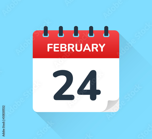 February 24 date on calendar vector icon
