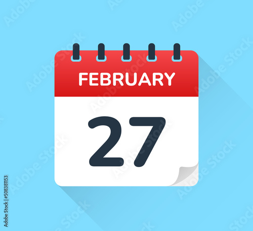 February 27. Vector flat design of daily calendar icon. Date and day of the year.