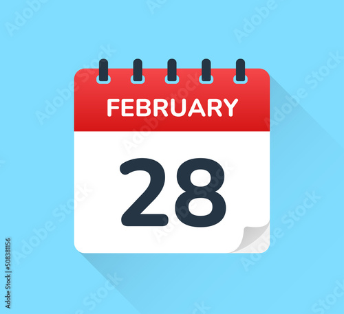 February 28 date on calendar vector icon