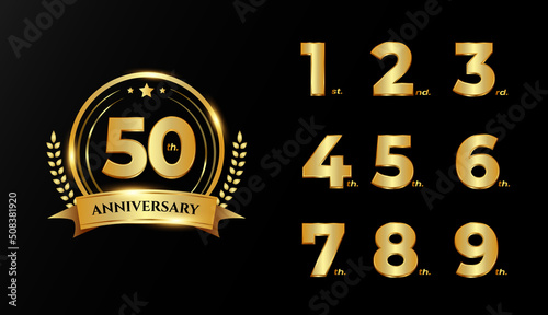 Luxury gold anniversary number logo badge labels design vector