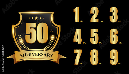 Luxury gold anniversary number logo badge labels design vector