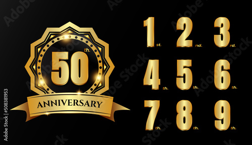 Luxury gold anniversary number logo badge labels design vector