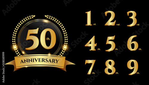Luxury gold anniversary number logo badge labels design vector
