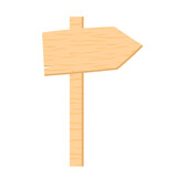 Wooden plate pointer on column isolated object. Empty signboard for cartoon text. Single arrow direction vector illustration