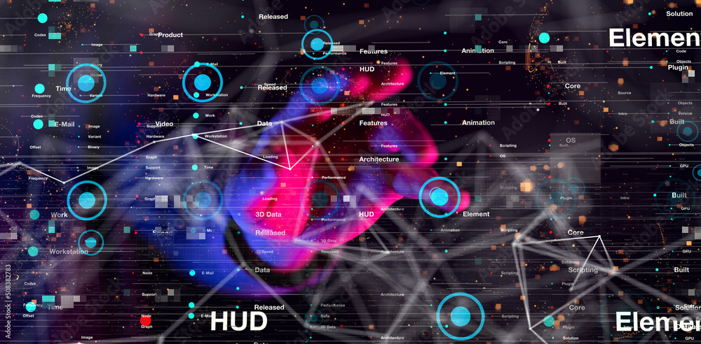 Obraz premium Neural network 3D illustration. Big data and cybersecurity