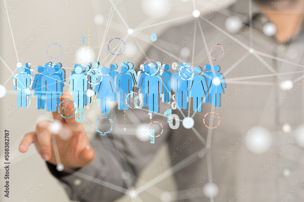 holding 3D rendering group of blue people holding 3D rendering group of blue people
