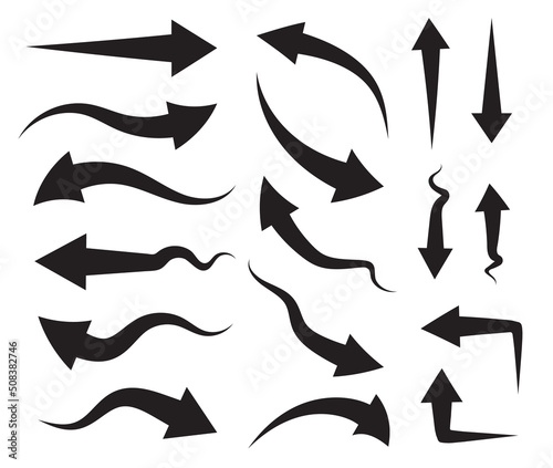 Foto Set of black arrow vectors with different shapes and directions