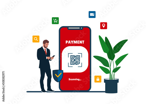 QR code verification illustration landing page. This design can be used for websites, landing pages, UI, mobile applications, posters, banners