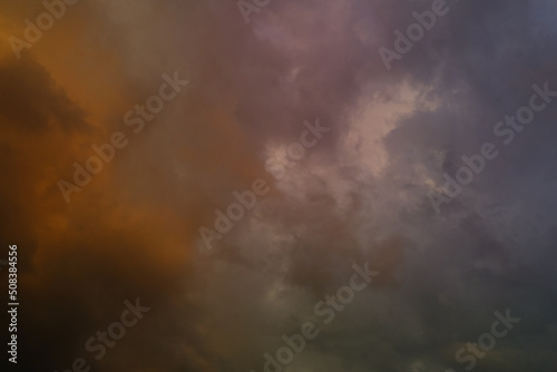 Photography picturesque, blurred stormy sky with dark clouds, approaching thunderstorm
