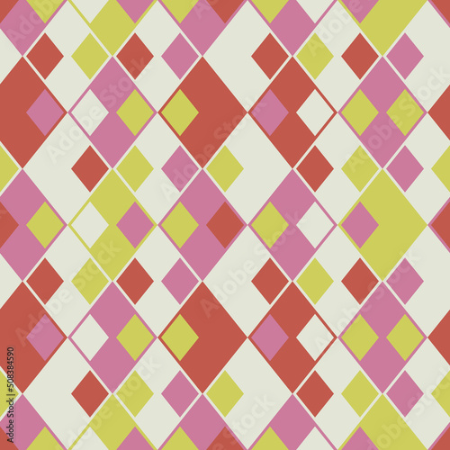 Rhombuses, inside of which there are also rhombuses. Vector pattern with pink and yellow colors. Interior rhombus design, or packaging finish.