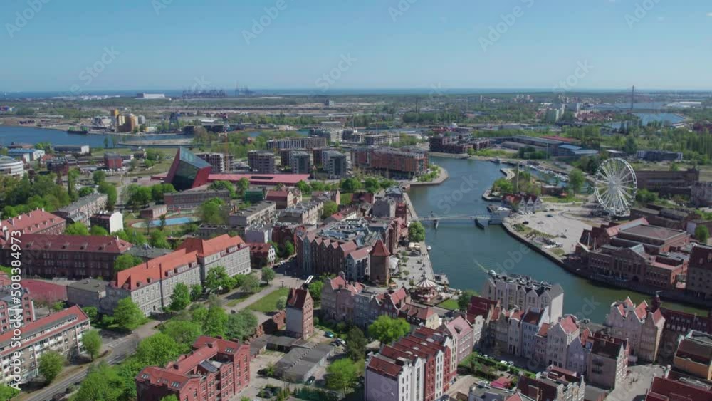 Gdańsk cityscape with a view to an Old Town located by the Motlawa river (aerial view) Gdańsk cityscape with a view to an Old Town located by the Motlawa river (aerial view)