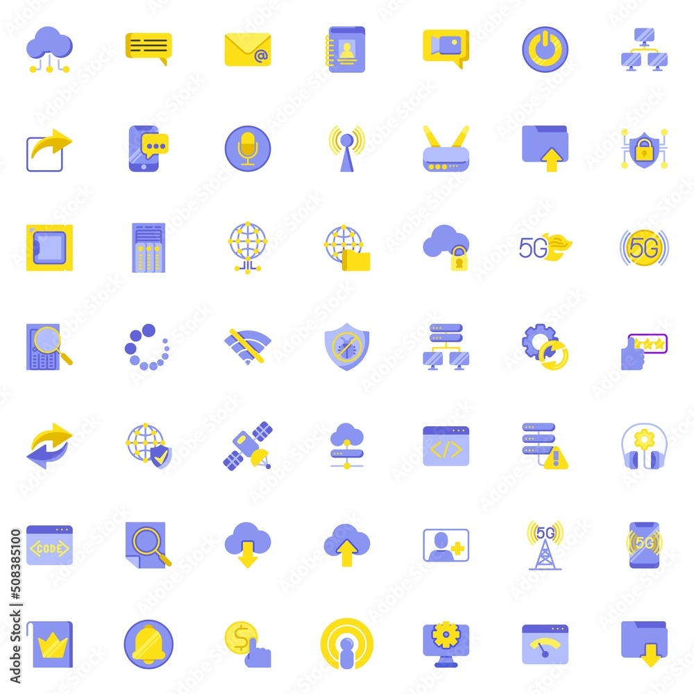 Network and communication flat icons set