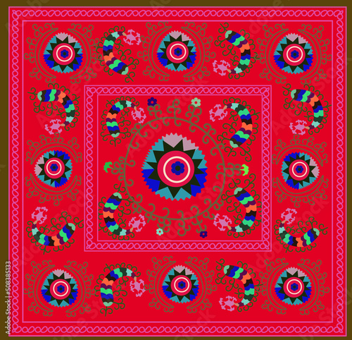 Suzani carpet  - traditional textile product and home interior element in central Asian countries. Uzbekistan. Old Suzane. 
