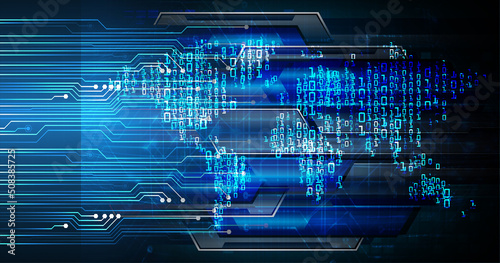 world binary circuit board future technology, blue hud cyber security concept background