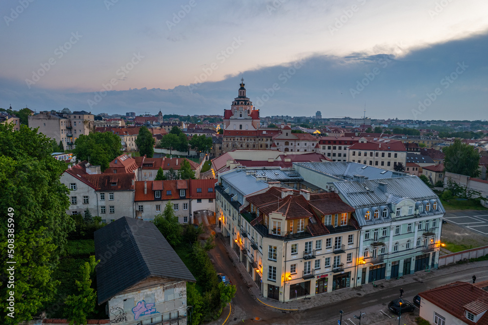 Obraz premium Aerial summer spring sunset view in Vilnius old town, Lithuania