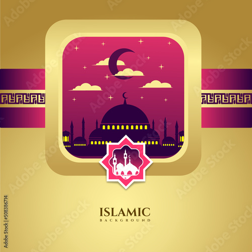 Luxury purple gold Islamic greetings background