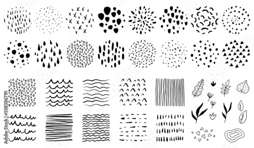 手描きのドットやストライプのアブストラクトなベクターテクスチャ(デザイン,パーツ,アート,質感)