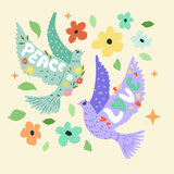 Vector floral illustration in boho colors. Modern summer composition, suitable for banner, poster, print, web elements