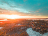 morning sunrise over the trees in north Karelia