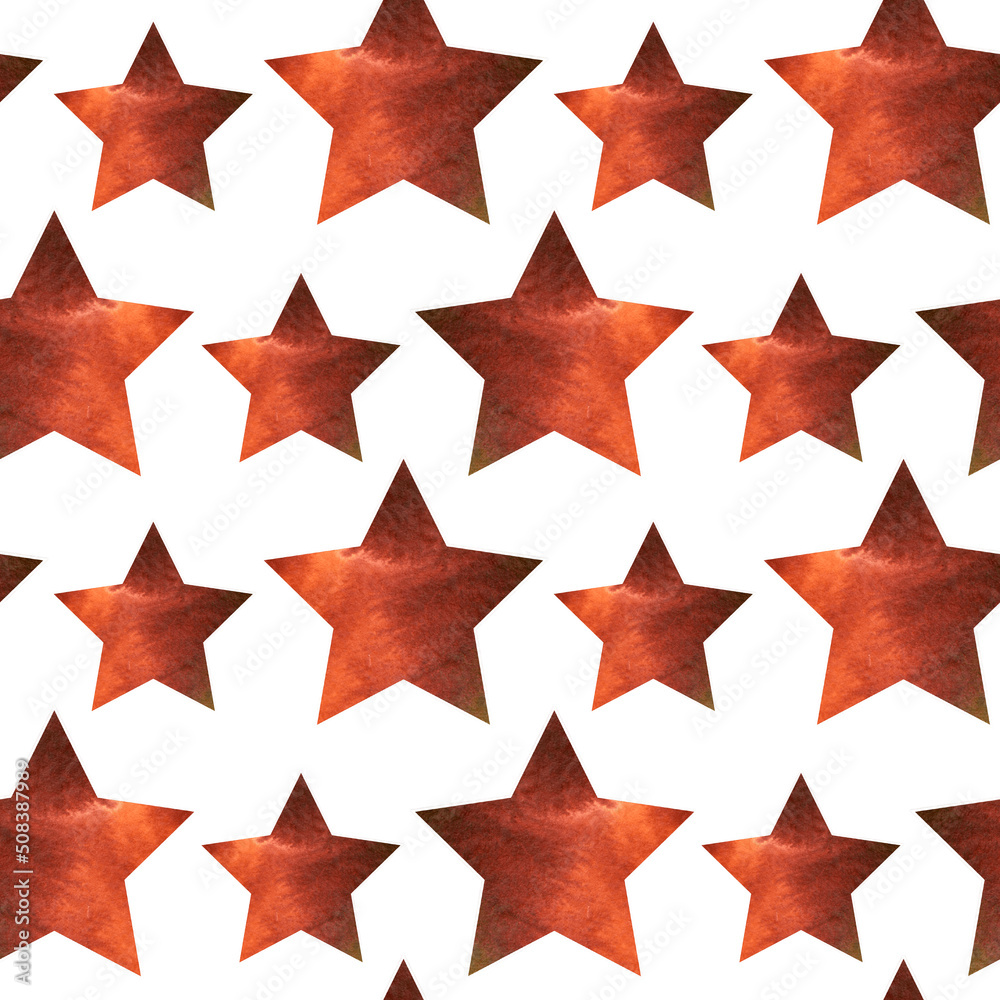 Obraz premium Watercolor seamless pattern with red stars. Christmas background.