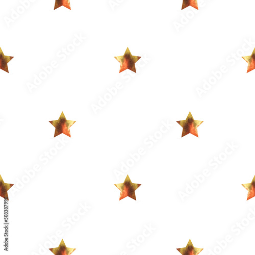Watercolor seamless pattern with red stars. Christmas background.