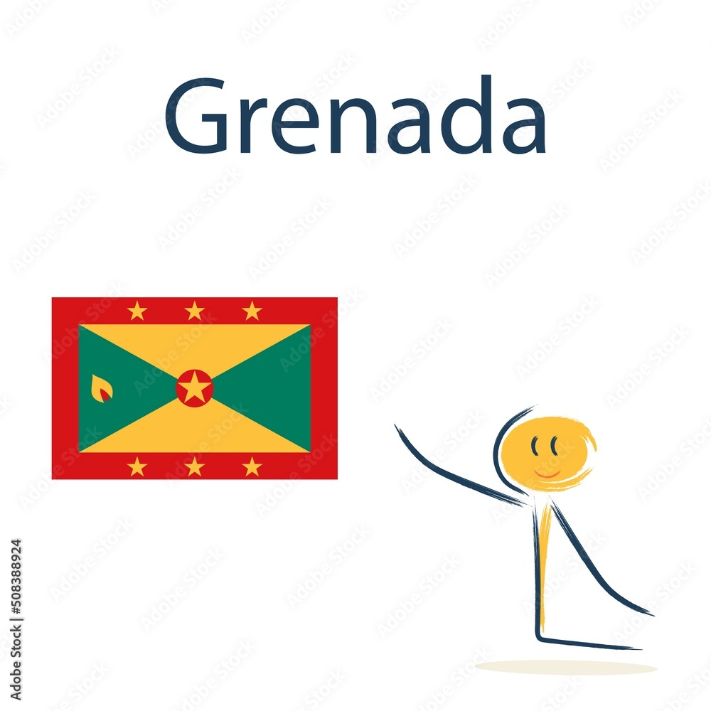 Character with the flag of Grenada. Teaching children geography and countries of the world Character with the flag of Grenada. Teaching children geography and countries of the world