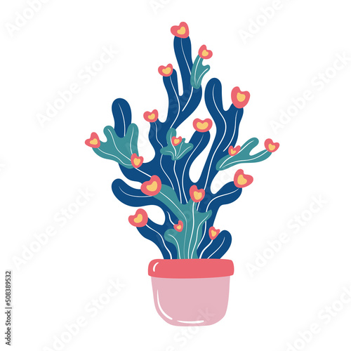 Beautiful abstract icon with colorful cactus in pot for decorative design. Botanical print. Home garden. Hand drawn vector isolated illustration