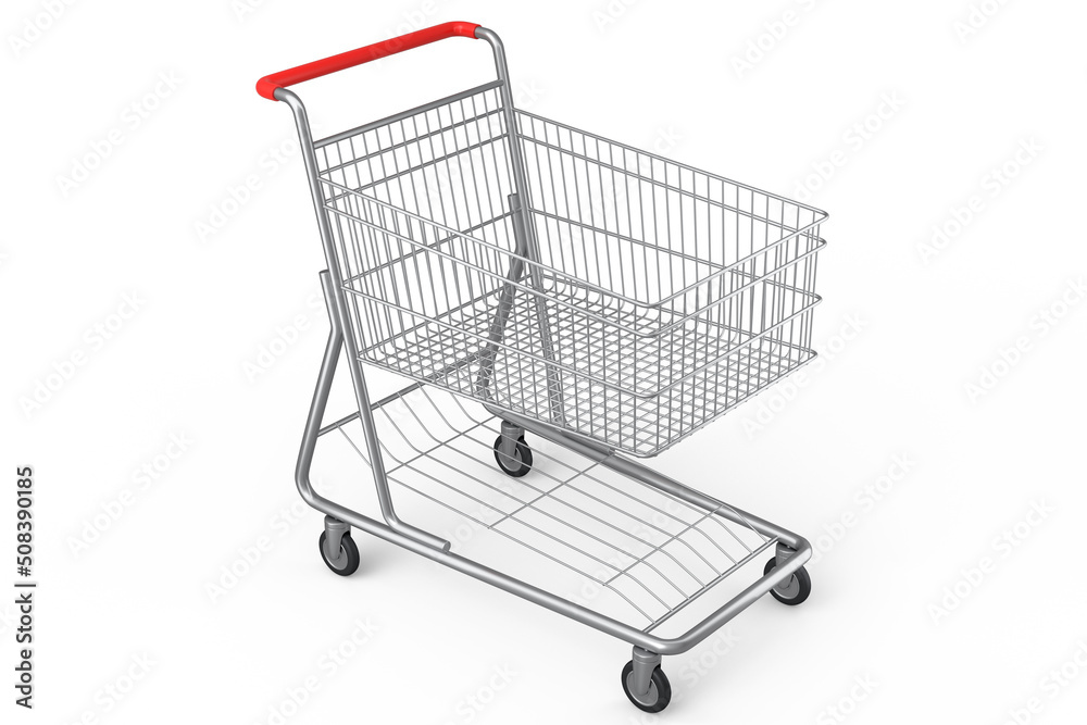Shopping cart or trolley for groceries on white background. Shopping cart or trolley for groceries on white background.