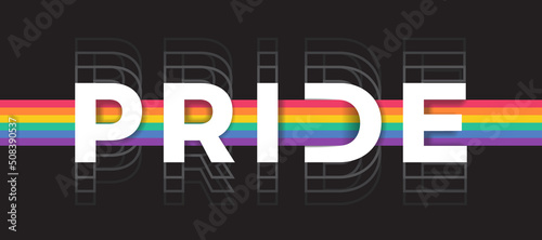 Pride text with horizontal rainbow pride flags cross over on black background vector design