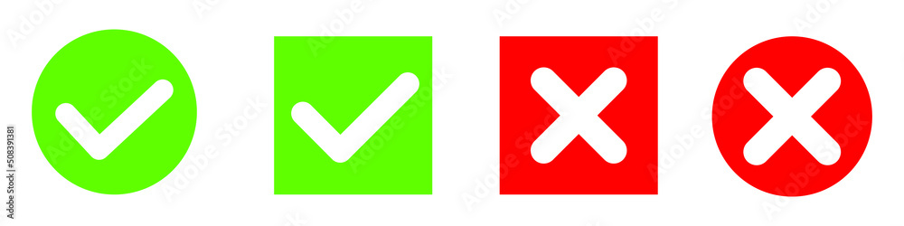 Obraz premium Check mark vector icon, green check mark and red cross illustration sign collection.