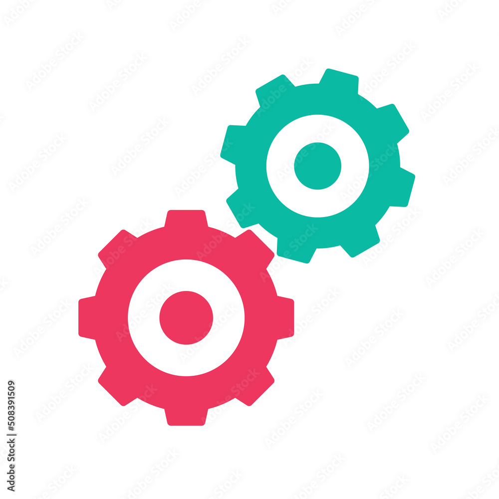 Gears cog wheel vector icon red green flat shape pictogram, mechanism system cogwheel simple editable graphic image Gears cog wheel vector icon red green flat shape pictogram, mechanism system cogwheel simple editable graphic image