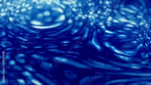 Surreal fractal fluid motion on surface. 3D abstract water swirl clip art. Blue liquid mercurial background 4K video loop animation photo